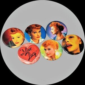 I Love Lucy Button Pin Set Retro Jewelry Lucille Ball Red Heart